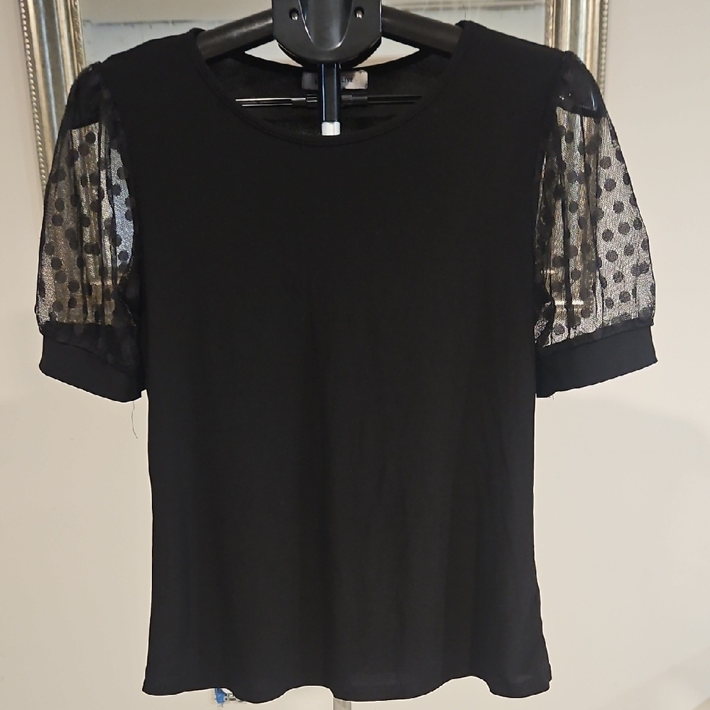 Black Embellished Short Sleeve Fitted Blouse